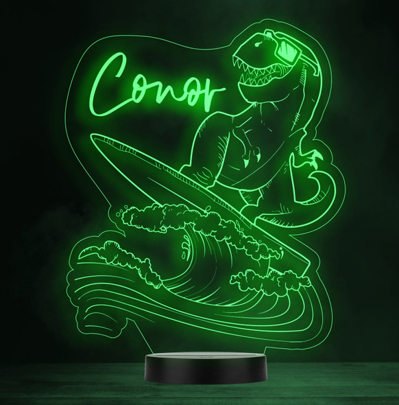 T-Rex Surfer Dinosaur Personalised Gift Colour Changing LED Lamp Night Light