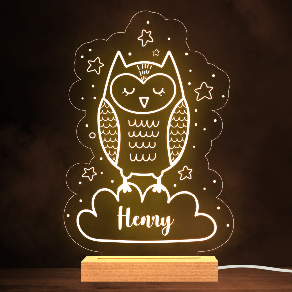 Kids Sleeping Owl On The Cloud Personalised Gift Warm White Lamp Night Light