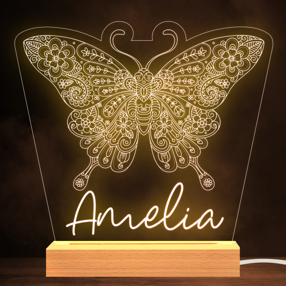 Butterfly Detail Heart Personalised Gift Warm White Lamp Night Light