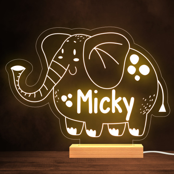 Kids Cute Elephant Jungle Animal Personalised Gift Warm White Lamp Night Light