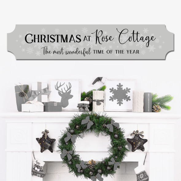 Grey Christmas At Home House Name Address Home Train Style Personalised Sign