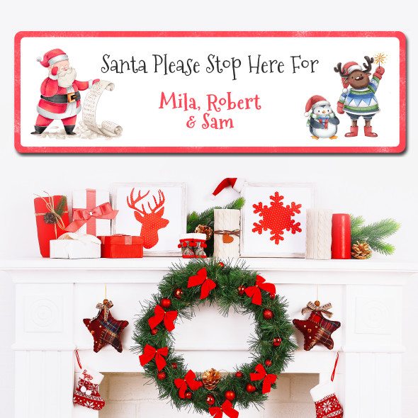 White Christmas Decoration Santa Please Stop Here Large Home Personalised Sign