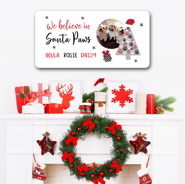 White Your Photo We Believe Tree Cat Dog Pets Christmas Home Personalised Sign