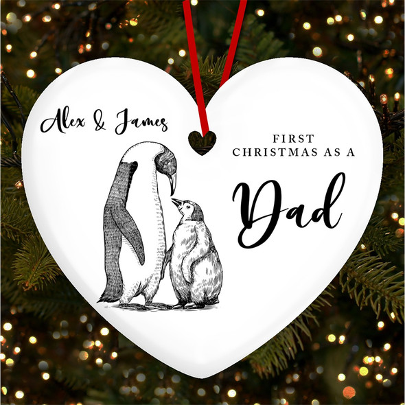 First As A Dad Penguins Heart Personalised Christmas Tree Ornament Decoration