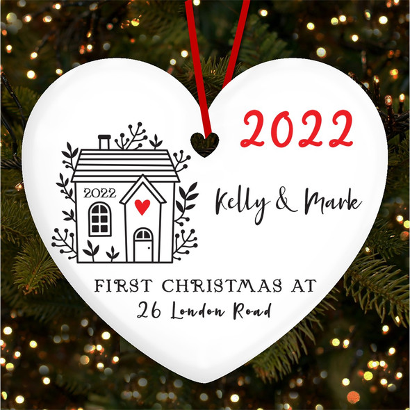 First At New Home Heart Bauble Personalised Christmas Tree Ornament Decoration