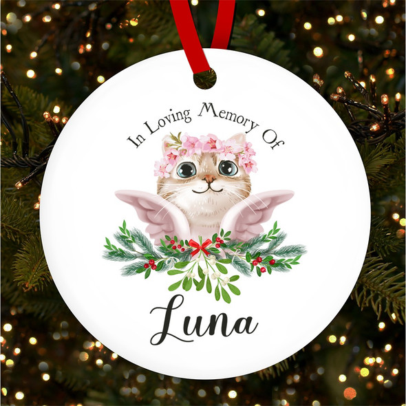 In Loving Memory Pink Round Personalised Christmas Tree Ornament Decoration