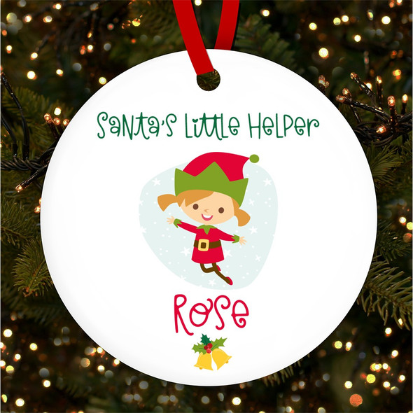 Light Colour Hair Girl Elf Round Personalised Christmas Tree Ornament Decoration