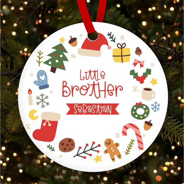 Little Brother Wreath Festive Personalised Christmas Tree Ornament Decoration