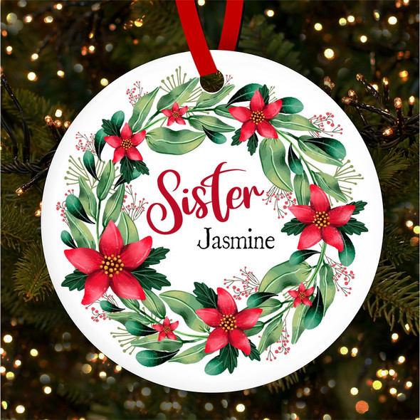 Sister Floral Winter Wreath Personalised Christmas Tree Ornament Decoration