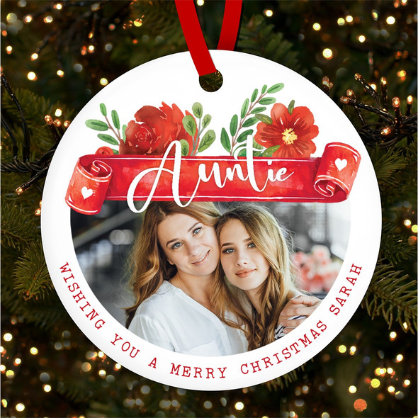 Auntie Flowers Floral Photo Personalised Christmas Tree Ornament Decoration