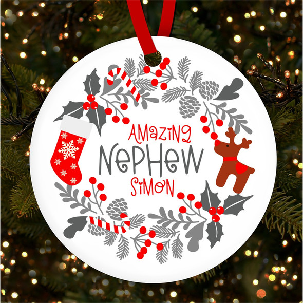 Amazing Nephew Winter Wreath Personalised Christmas Tree Ornament Decoration