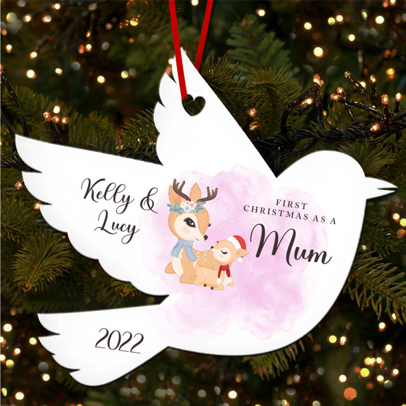 First As A Mum Deer Robin Bauble Personalised Christmas Tree Ornament Decoration