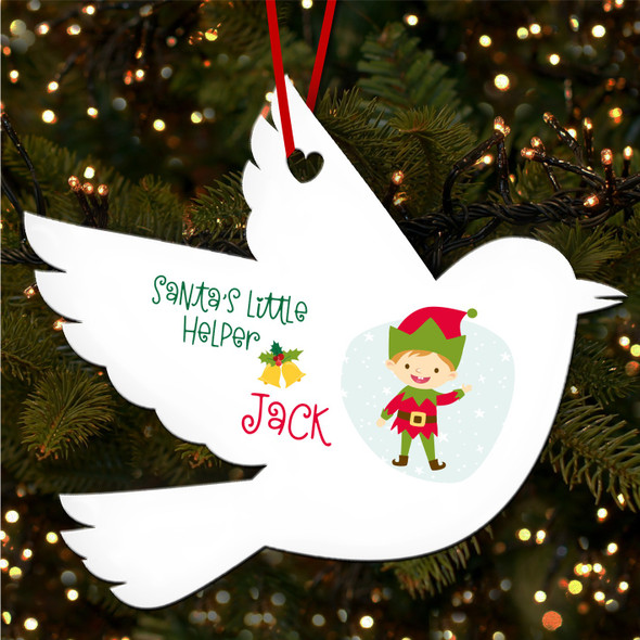 Light Hair Boy Elf Robin Bauble Personalised Christmas Tree Ornament Decoration