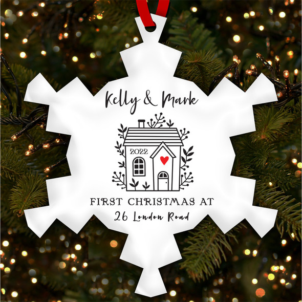 First Red Heart Home Snowflake Personalised Christmas Tree Ornament Decoration