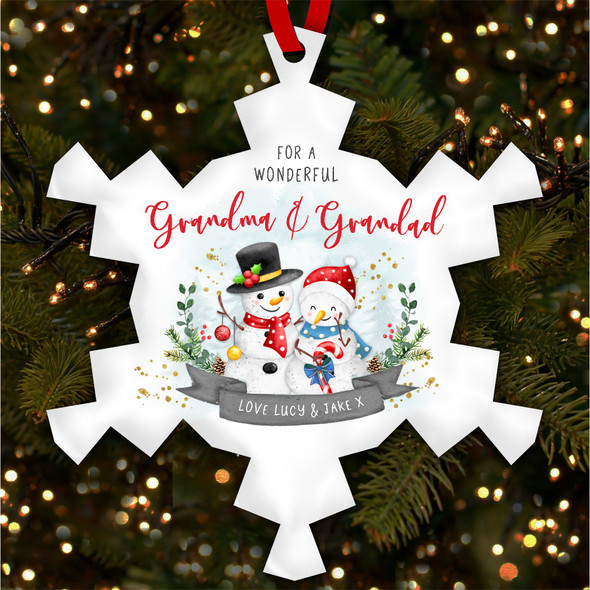 Grandparents Snowman Couple Personalised Christmas Tree Ornament Decoration