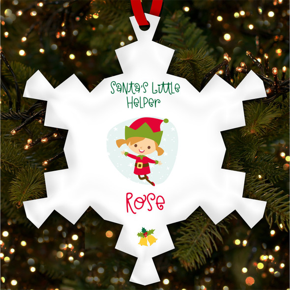 Light Colour Hair Girl Elf Santa Personalised Christmas Tree Ornament Decoration