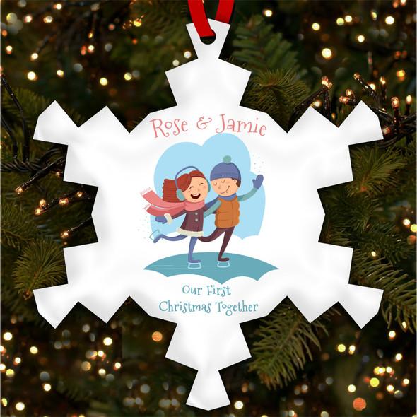 Our First Boy Girl Skating Personalised Christmas Tree Ornament Decoration