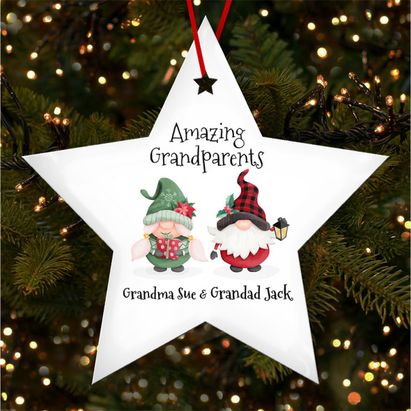 Amazing Grandparents Gnomes Star Personalised Christmas Tree Ornament Decoration