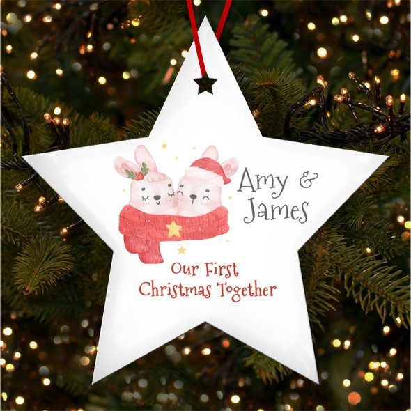 Our First As Couple Pink Personalised Christmas Tree Ornament Decoration