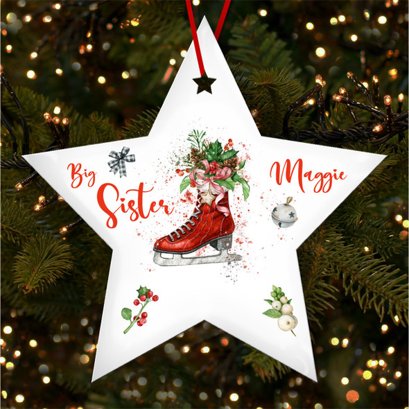 Red Ice Skate Big Sister Star Personalised Christmas Tree Ornament Decoration