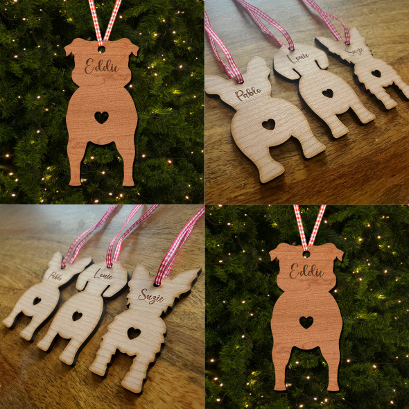 Pitbull Uncropped Ears Dog Bauble Ornament Christmas Tree Decoration
