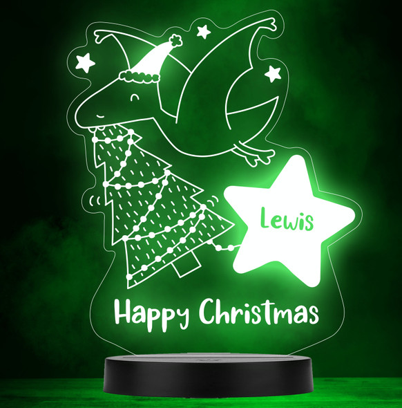 Dinosaur Happy Christmas Tree Star Personalised Colour Change Lamp Night Light
