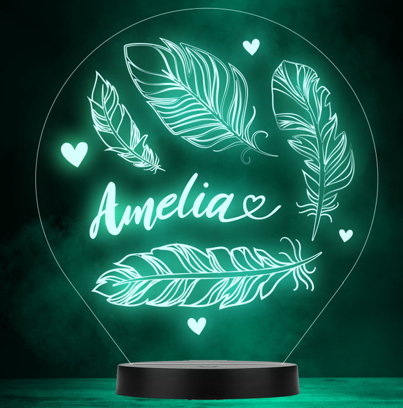 Feathers Heart Name Girl Personalised Gift Colour Changing Led Lamp Night Light