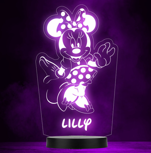 Minnie Mouse Spotty Skirt Personalised Gift Colour Changing Led Lamp Night Light