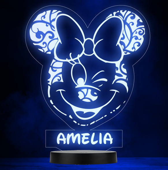 Girls Minnie Mouse Winking Face Personalised Gift Colour Change Lamp Night Light