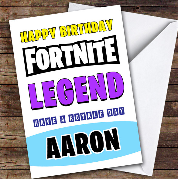 Fortnite Legend Text Personalised Kids Children's Birthday Card