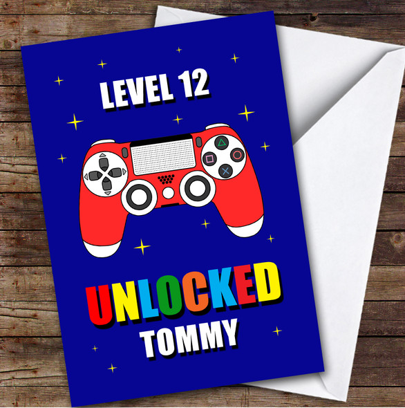 PlayStation Level Any Age Unlocked Personalised Kids Children's Birthday Card