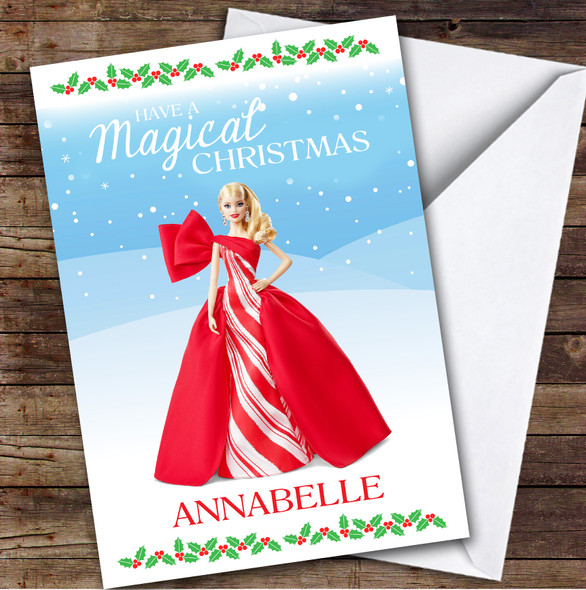 Barbie In Red Dress Personalised Kids Children's Christmas Card