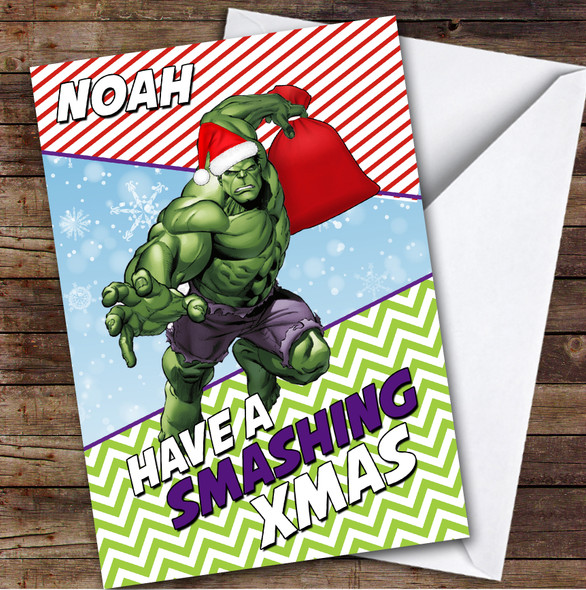 Hulk Smashing Stripes Personalised Kids Children's Christmas Card
