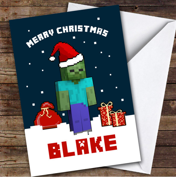 Minecraft Zombie Presents Snow Personalised Kids Children's Christmas Card