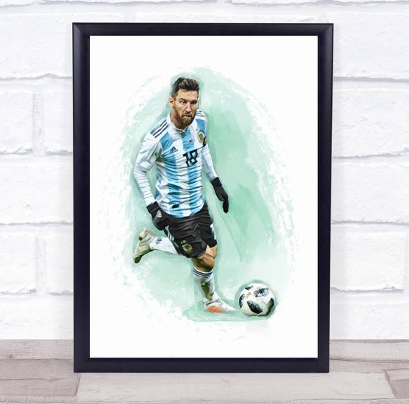 Footballer Lionel Messi Argentina Football Player Watercolour Wall Art Print