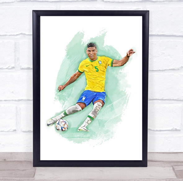 Footballer Casemiro Brazil Football Player Watercolour Wall Art Print