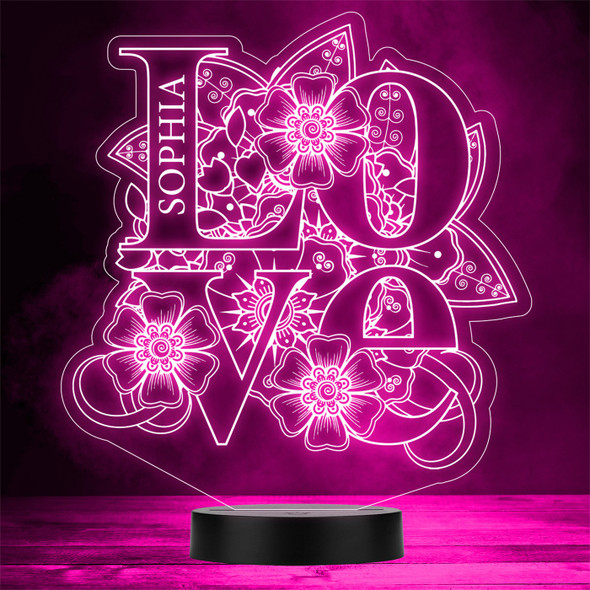 LOVE Letters With Mehndi Flowers Personalised Gift Colour Change LED Night Light