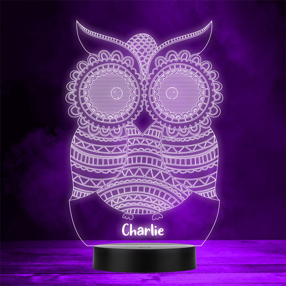 Patterned Pretty Owl Personalised Gift Colour Changing LED Lamp Night Light