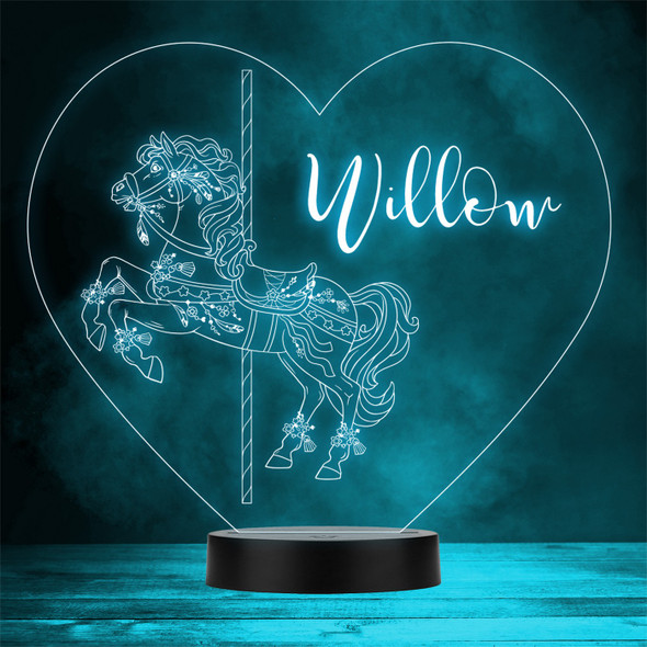 Carousel Horse Fair Ride Heart Personalised Gift Colour Change LED Night Light