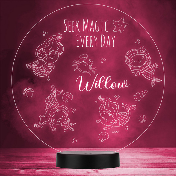 Cute Little Mermaids Sea Life Round Personalised Gift Any Colour LED Night Light