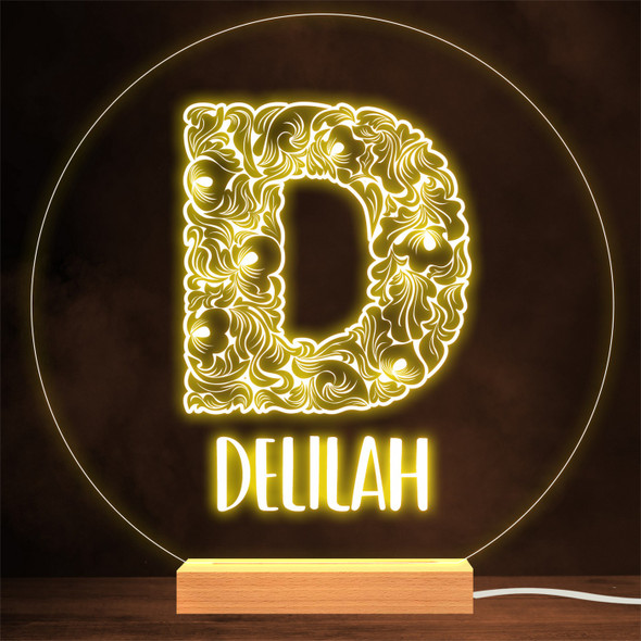 Floral Font letter Initial D Personalised Gift Lamp Night Light
