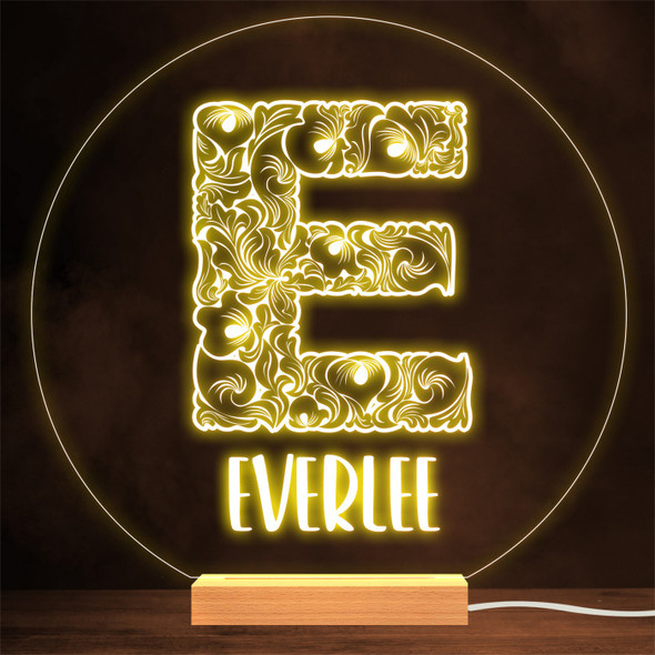 Floral Font letter Initial E Personalised Gift Lamp Night Light