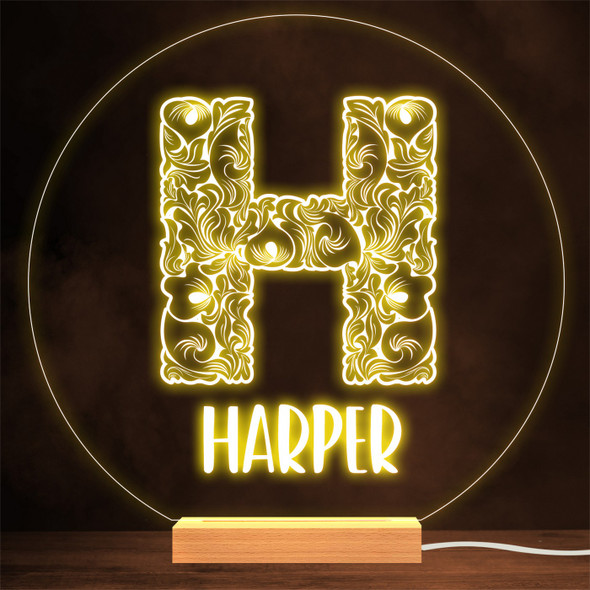 Floral Font letter Initial H Personalised Gift Lamp Night Light
