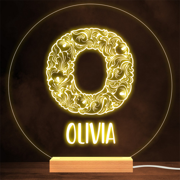 Floral Font letter Initial O Personalised Gift Lamp Night Light
