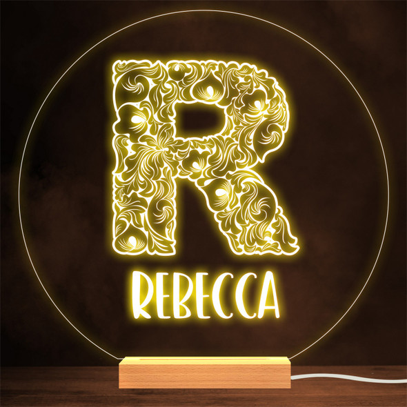 Floral Font letter Initial R Personalised Gift Lamp Night Light