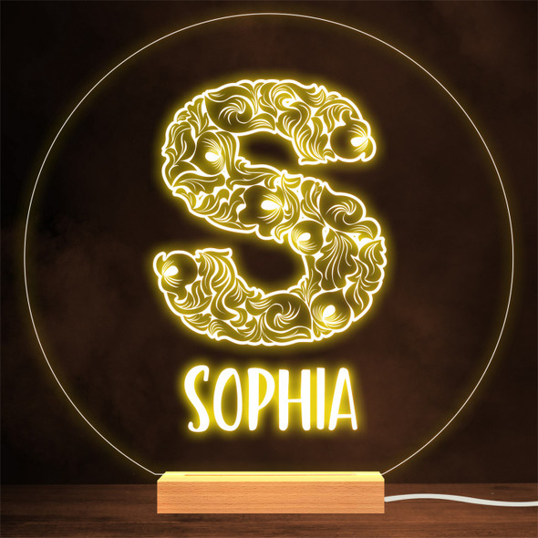 Floral Font letter Initial S Personalised Gift Lamp Night Light