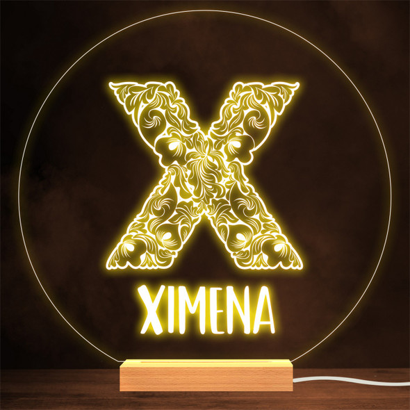 Floral Font letter Initial X Personalised Gift Lamp Night Light
