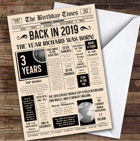 2019 Newspaper Any Age Any Year You Were Born Facts Personalised Birthday Card