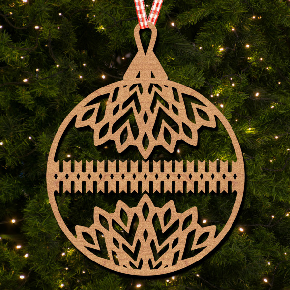 Round Classic Bauble Design Snowflake Top Bottom, Ornament Christmas Tree Bauble