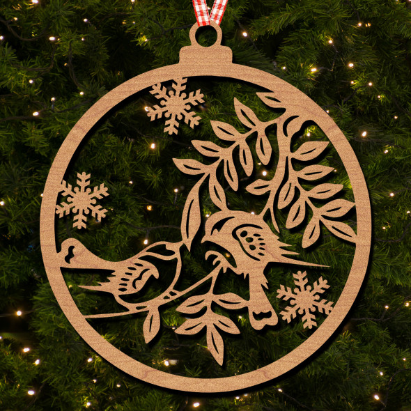Round Birds Tree Branch Leaves Snowflake Ornament Christmas Tree Bauble